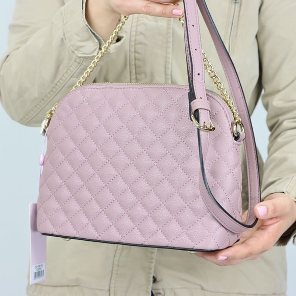 Mauve Quilted Faux Leather Purse Chain Strap Cross Body Shoulder Bag - Picture 8 of 10